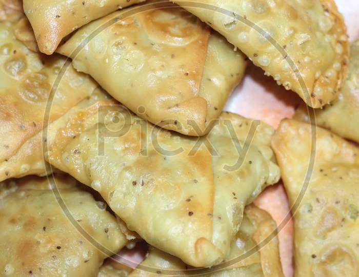 Closeup Of Delicious Home Made Samosa Or Pastries Food On White Background