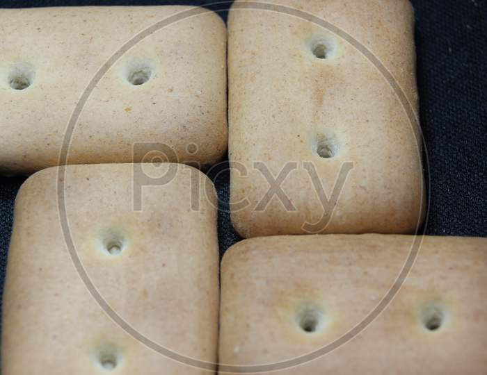 Close Up View Rectangular Biscuits With Small Pores