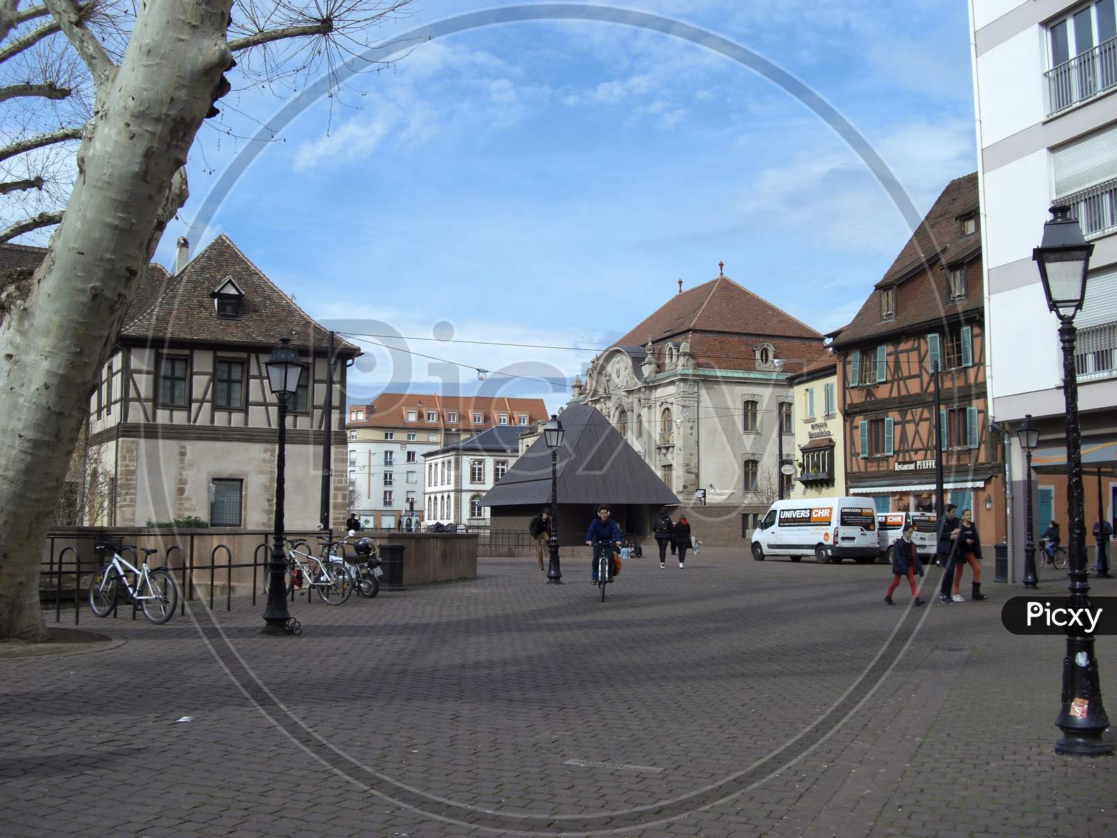 Colmar, France, March 6, 2019 People On A Square In The Center