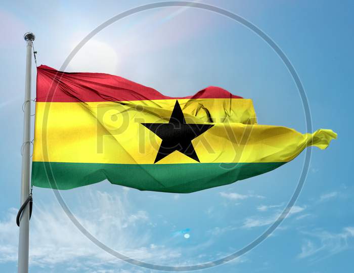 Ghana Flag - Realistic Waving Fabric Flag.