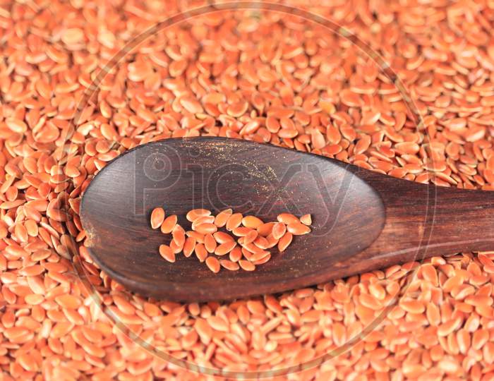 Brown Flax Seeds,Linum Usitatissimum,Also Known As Linseed, Brown Flax Seed Or Linseed,Close Up Organic Flax Seeds