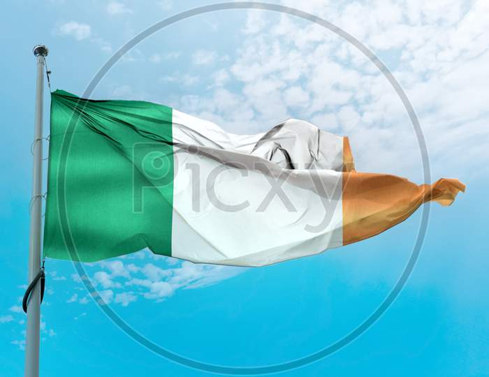 Ireland Flag - Realistic Waving Fabric Flag.