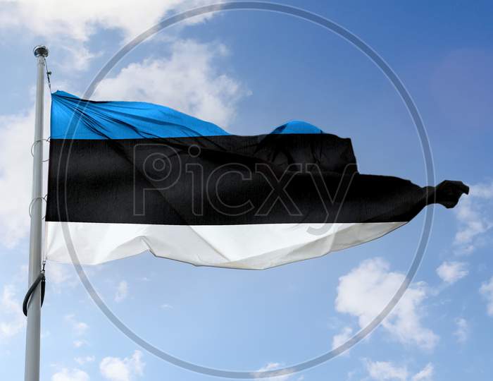 Estonia Flag - Realistic Waving Fabric Flag.