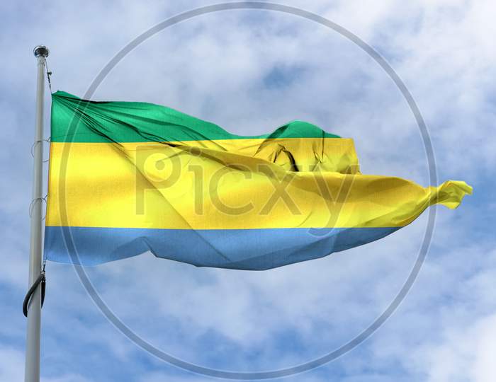 Gabon Flag - Realistic Waving Fabric Flag.