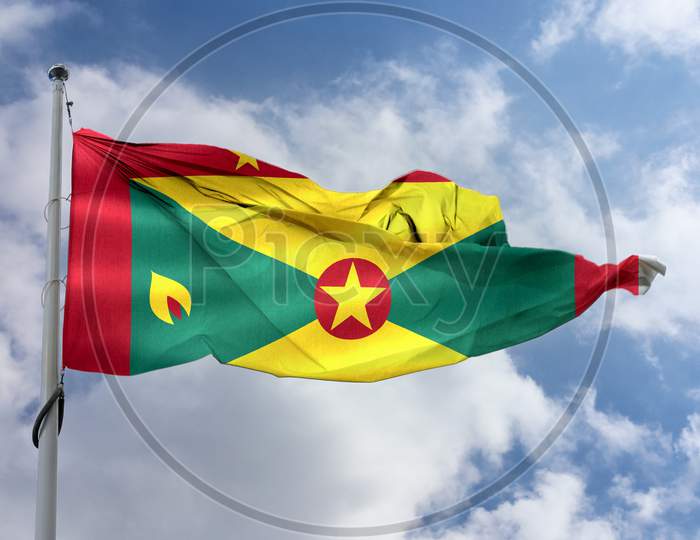 Grenada Flag - Realistic Waving Fabric Flag.