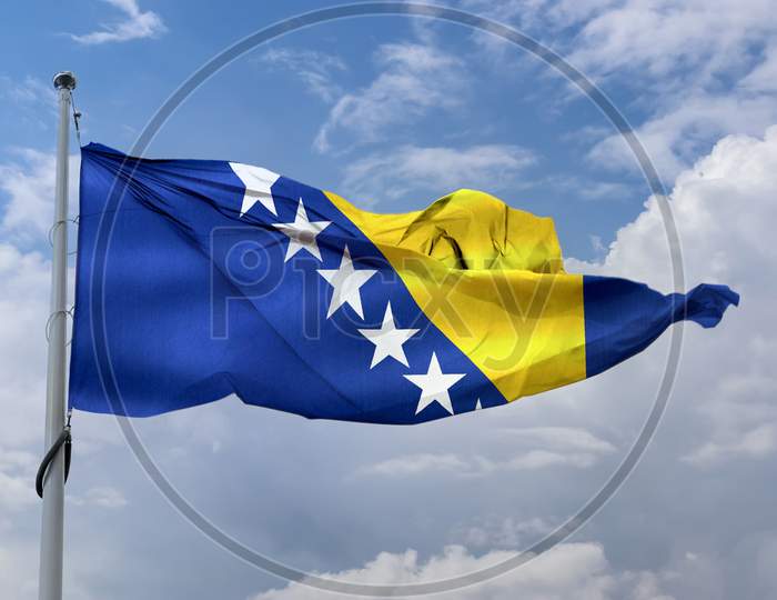Bosnia And Herzegovina Flag - Realistic Waving Fabric Flag