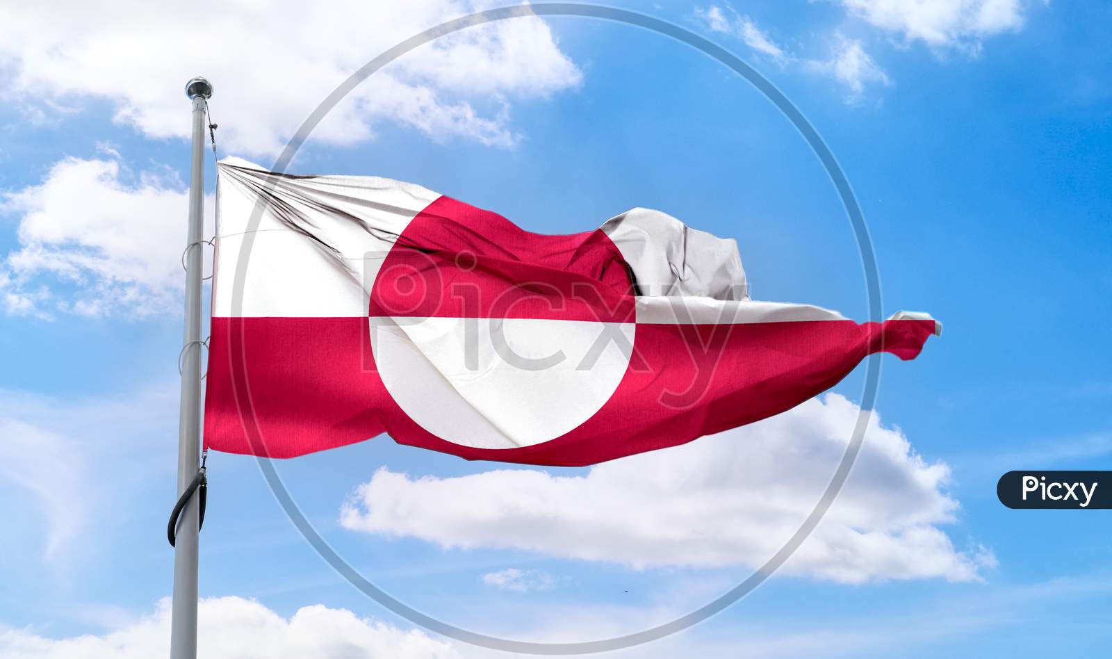 Greenland Flag - Realistic Waving Fabric Flag.