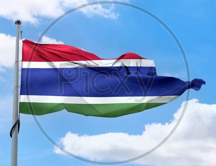 Gambia Flag - Realistic Waving Fabric Flag.