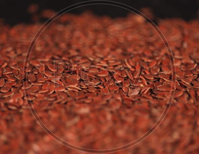 Linseed, Flax Seeds Heap And Lyre, Photo Of Flax Seeds,Closeup Flax Seeds As Natural Background,