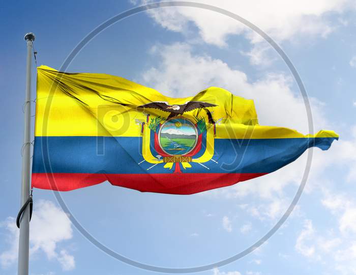 Ecuador Flag - Realistic Waving Fabric Flag.