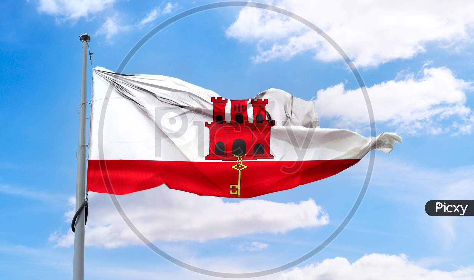 Gibraltar Flag - Realistic Waving Fabric Flag.