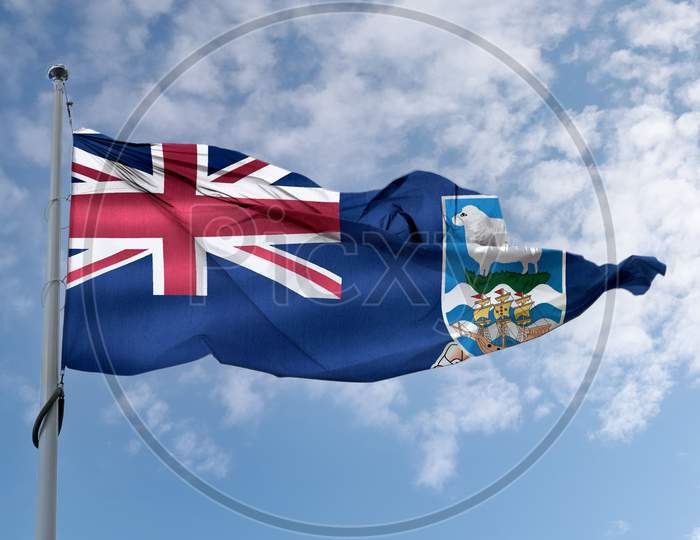 Falkland Islands Flag - Realistic Waving Fabric Flag.