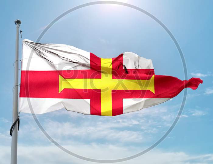 Guernsey Flag - Realistic Waving Fabric Flag.