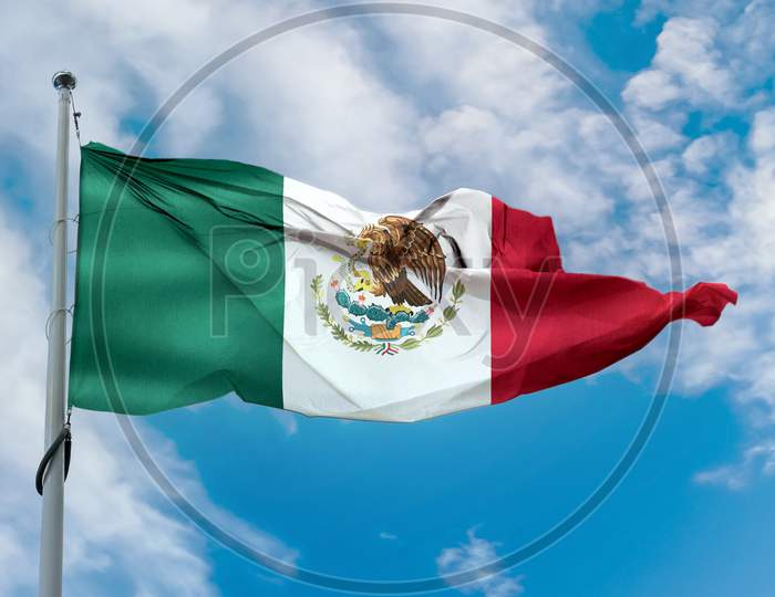 Mexico Flag - Realistic Waving Fabric Flag.
