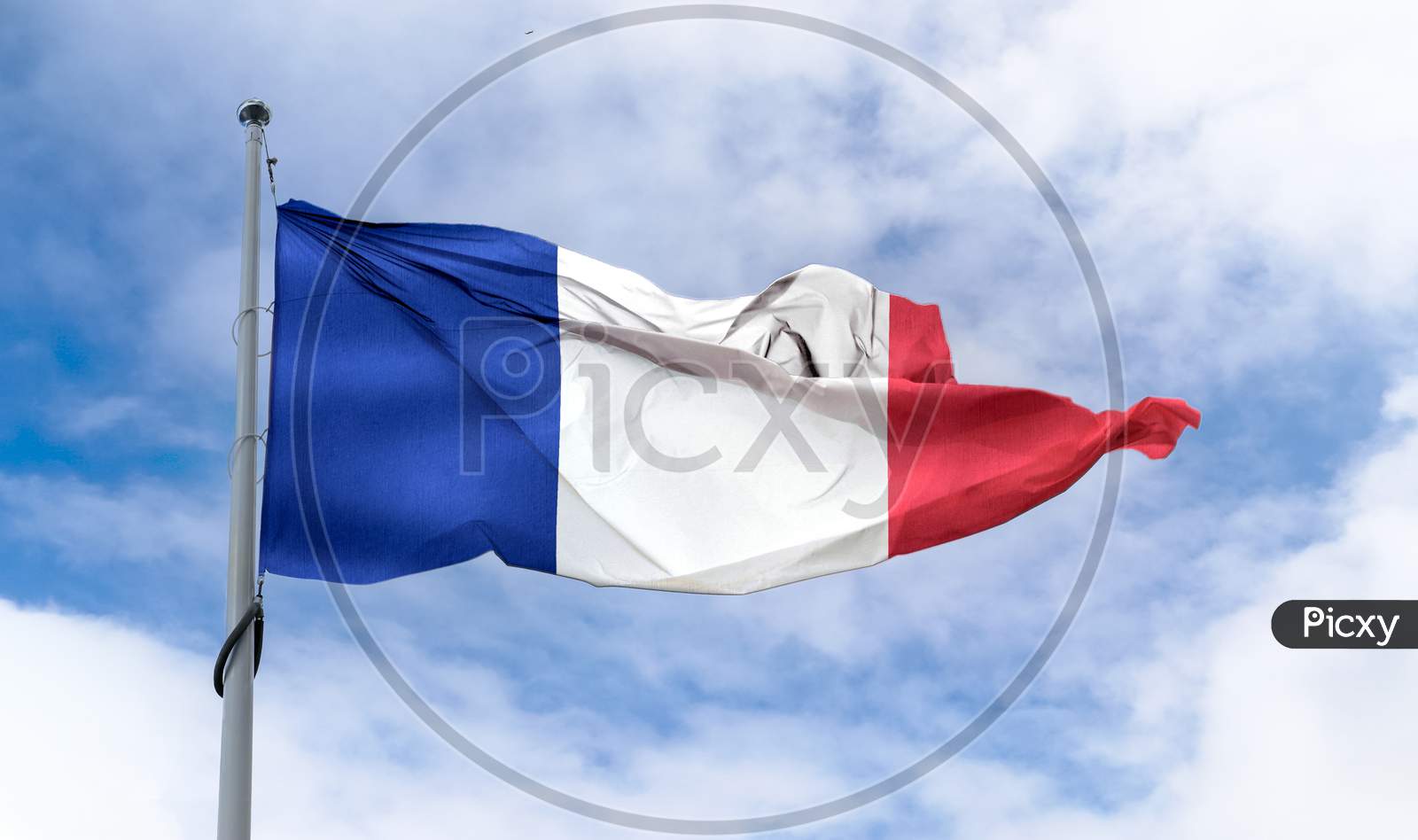 France Flag - Realistic Waving Fabric Flag.