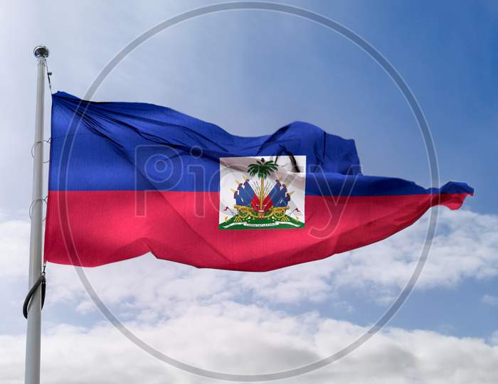 Haiti Flag - Realistic Waving Fabric Flag.