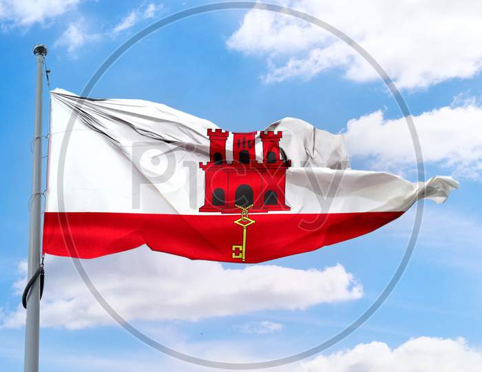 Gibraltar Flag - Realistic Waving Fabric Flag.