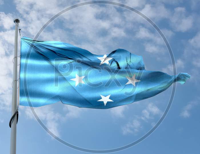 Micronesia Flag - Realistic Waving Fabric Flag.