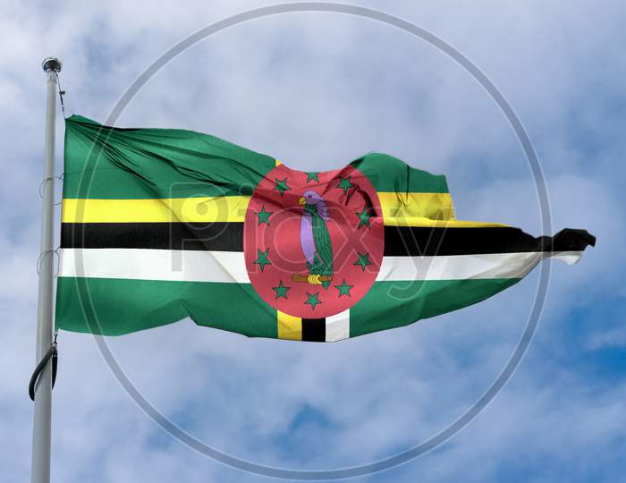 Dominica Flag - Realistic Waving Fabric Flag
