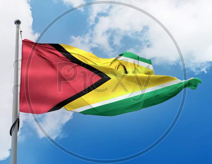Guyana Flag - Realistic Waving Fabric Flag.