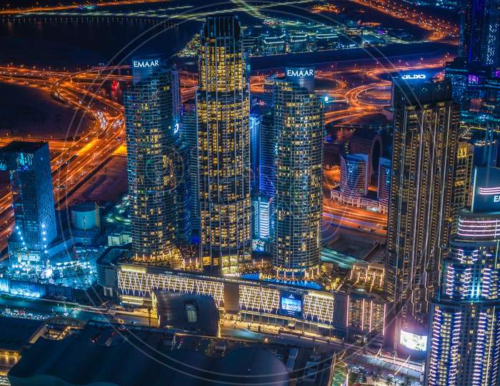 Dubai Night View Seen From The Observation Deck Of Burj Khalifa