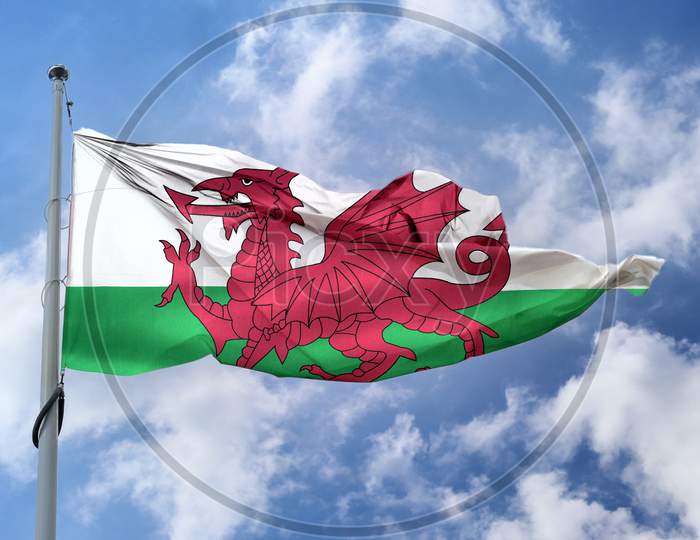 Wales Flag - Realistic Waving Fabric Flag.