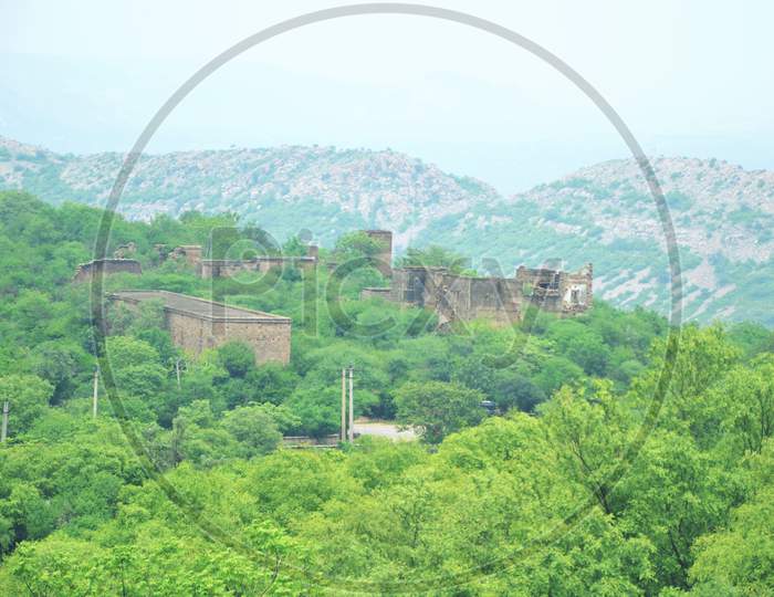 boundary wall of bala fort, alwar, rajasthan