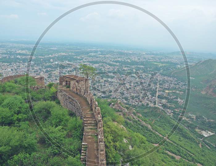 boundary wall of bala fort, rajasthan, alwar,  india