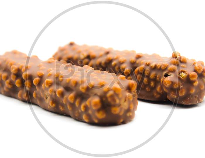 Chocolate Bar Isoalted On White Background With Selective Focus