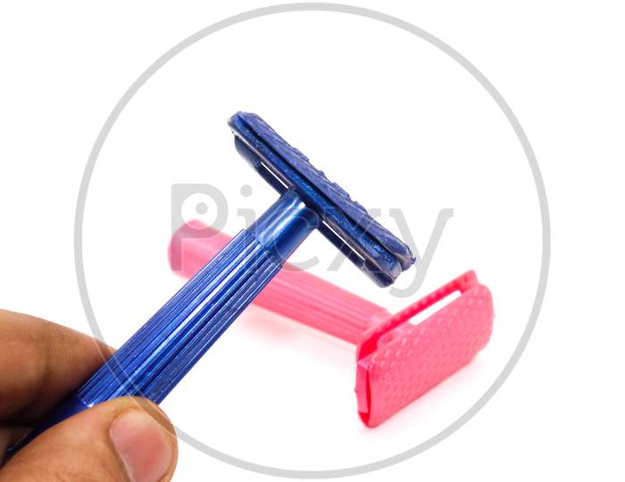 Razor On White Background With Selective Focus