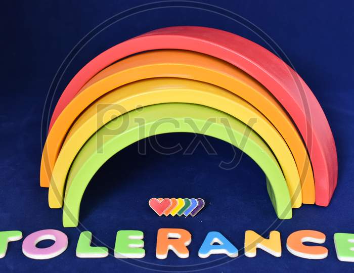 Vaduz, Liechtenstein, October 15, 2021 Tolerance Written In Front Of A Rainbow