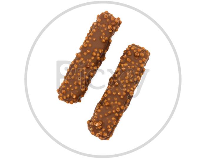 Chocolate Bar Isoalted On White Background With Selective Focus