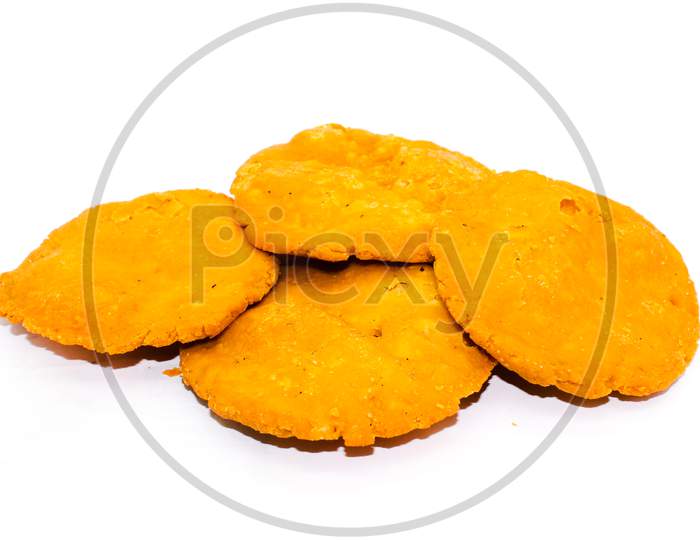 Crispy And Salty Mathri On White Background With Selective Focus