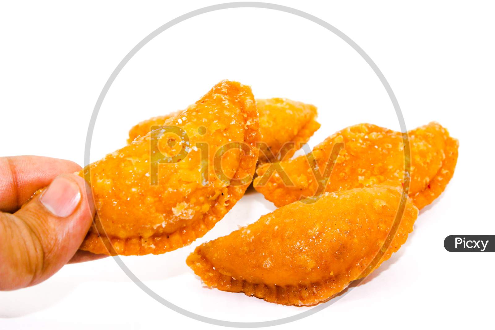 Gujiya On White Background With Selective Focus