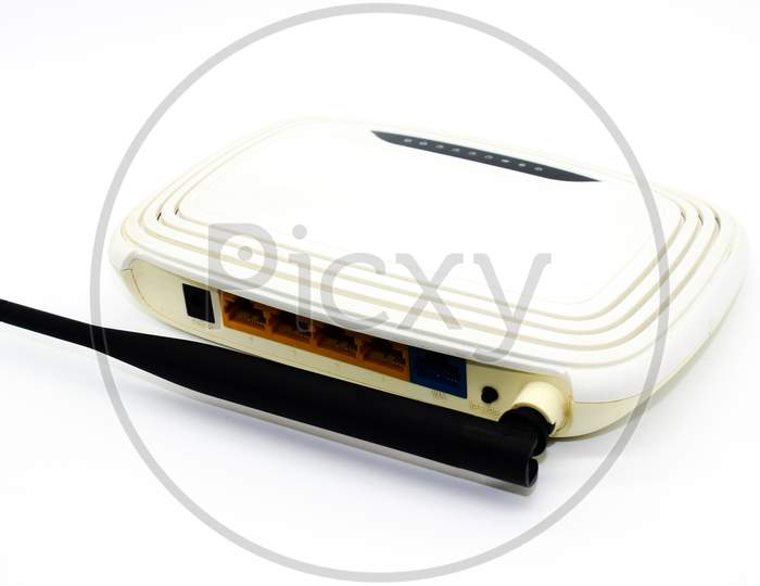 A Picture Of Router Isolated On White Background With Selective Focus