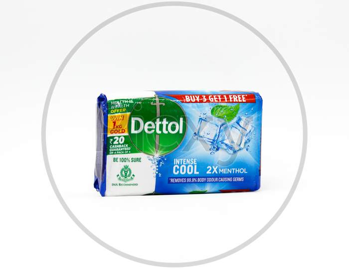Noida , Utter Pardesh , India - October 19 2021 , Dettol Soap , A Picture Of Dettol Soap On White Background With Selective Focus In Noida October 19 2021