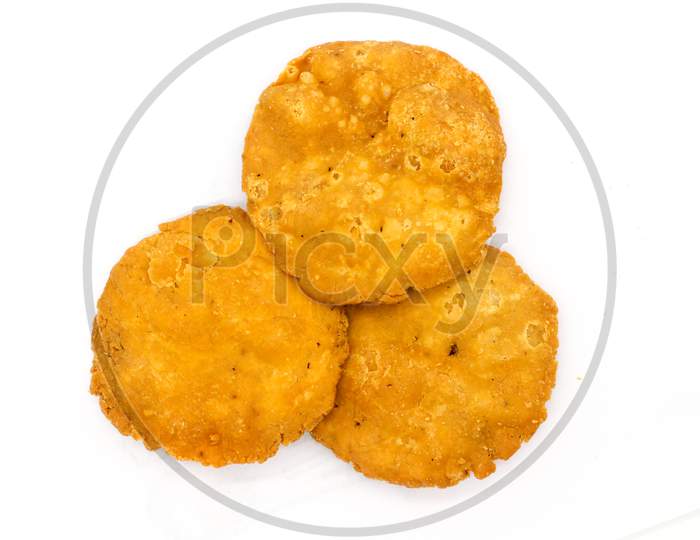 Crispy And Salty Mathri On White Background With Selective Focus