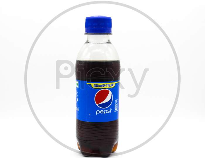 Noida , Utter Pardesh , India - October 18 2021 , Pepsi Bottle , A Picture Of Pepsi Bottle On White Background With Selective Focus In Noida October 18 2021