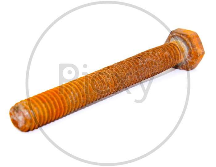 Nut Bolt On White Background With Selective Focus