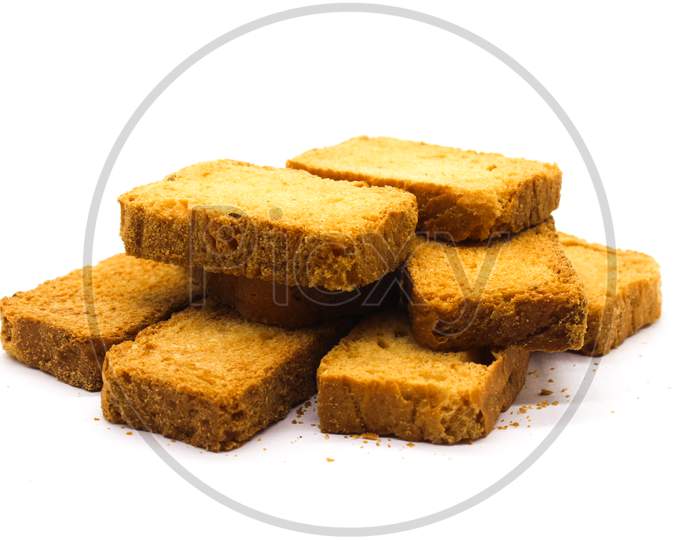Crispy Rusk On White Background With Selective Focus