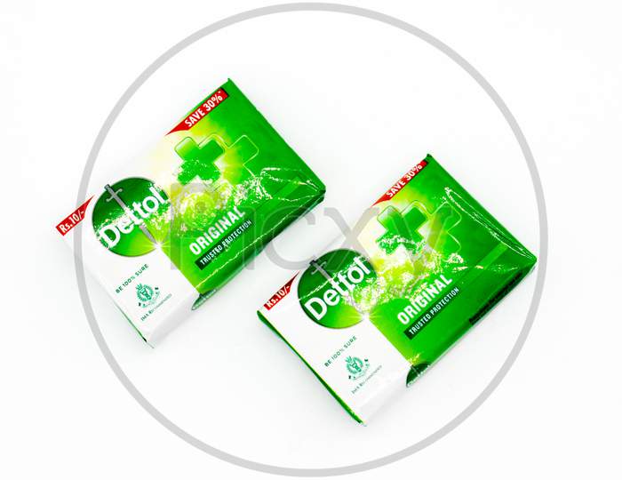 Noida , Utter Pardesh , India - October 17 2021 , Dettol Soap , A Picture Of Dettol Soap On White Background With Selective Focus In Noida October 17 2021
