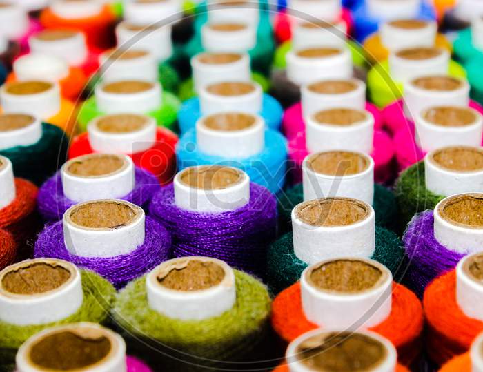 A Picture Of Thread Rolls With Selective Focus