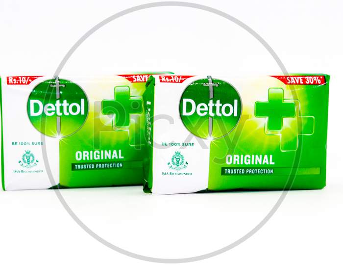 Noida , Utter Pardesh , India - October 17 2021 , Dettol Soap , A Picture Of Dettol Soap On White Background With Selective Focus In Noida October 17 2021