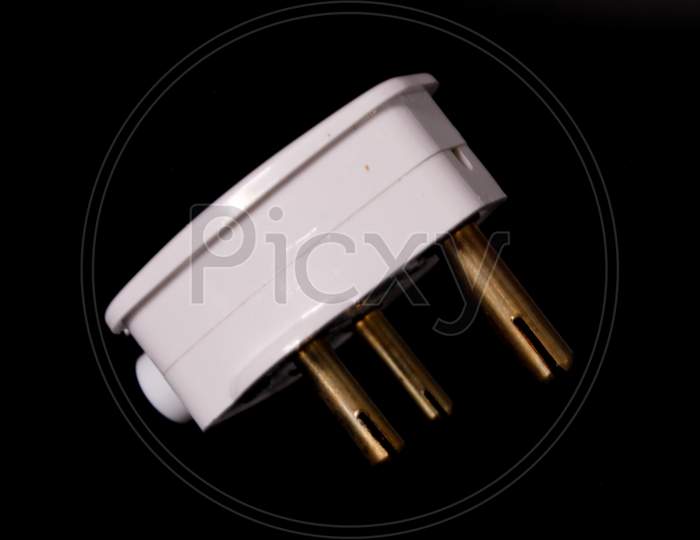 Electric Plug On Black Background With Selective Focus