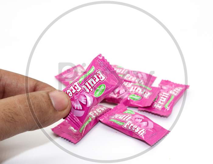 Noida , Utter Pardesh , India - October 18 2021 , Chewing Gum , A Picture Of Chewing Gum Isolated On White Background With Selective Focus In Noida October 18 2021