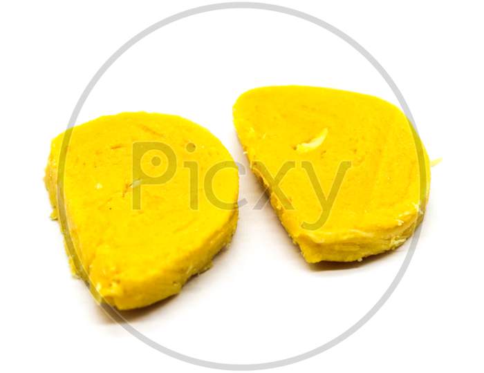 Gram Flour Sweets On White Background With Selective Focus
