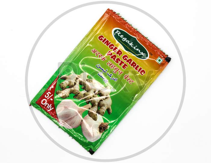 Noida , Utter Pardesh , India - October 20 2021 , Ginger Garlic Paste , A Picture Of Ginger Garlic Paste On White Background With Selective Focus In Noida October 20 2021