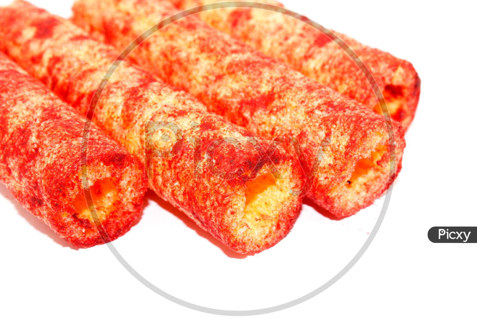 Crispy And Spicy Roll On White Background With Selective Focus