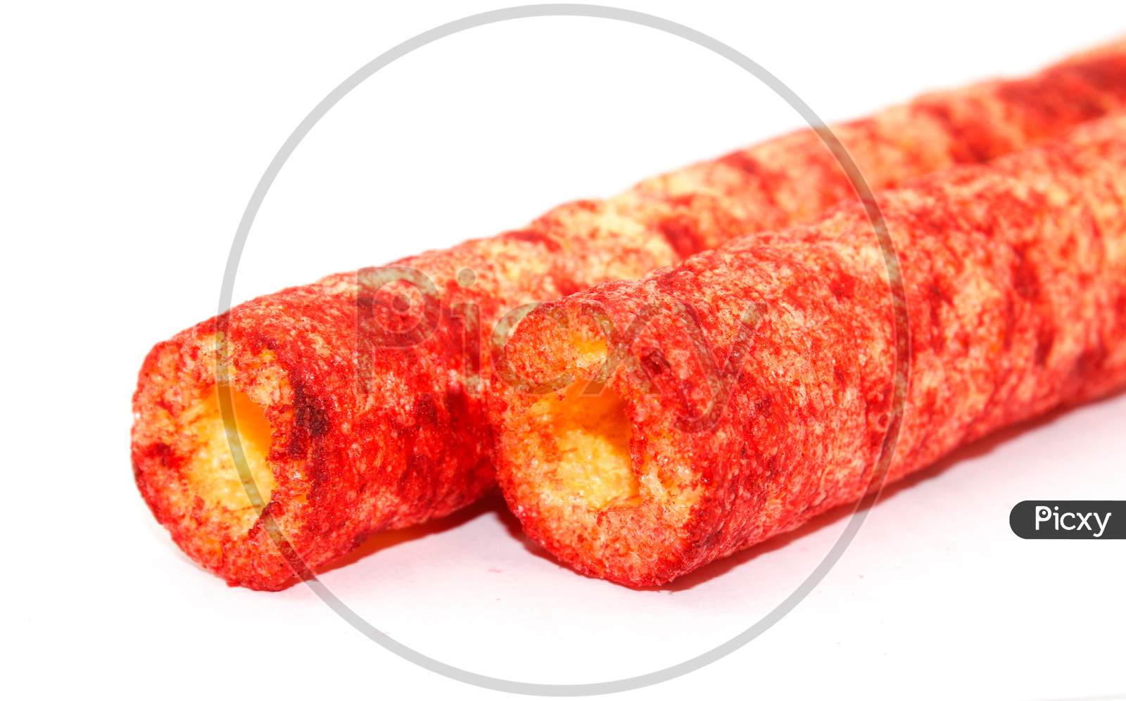 Crispy And Spicy Roll On White Background With Selective Focus