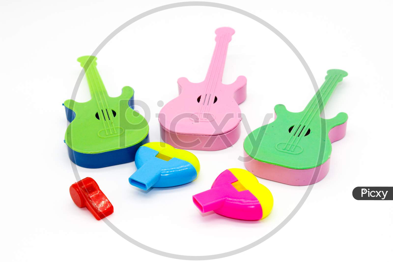 Toys On White Background With Selective Focus